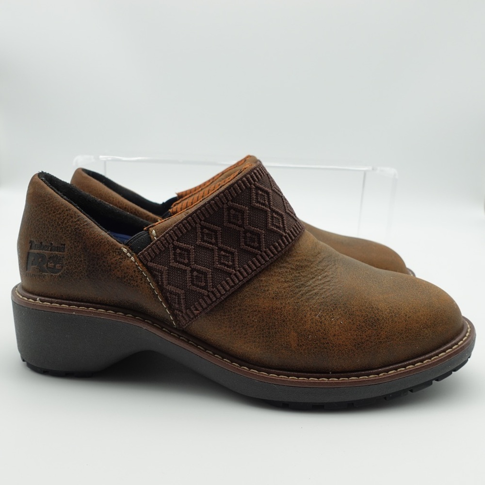 Timberland Pro Riveter Women Size 7.5 Shoes Brown Alloy Toe Leather Work Clog